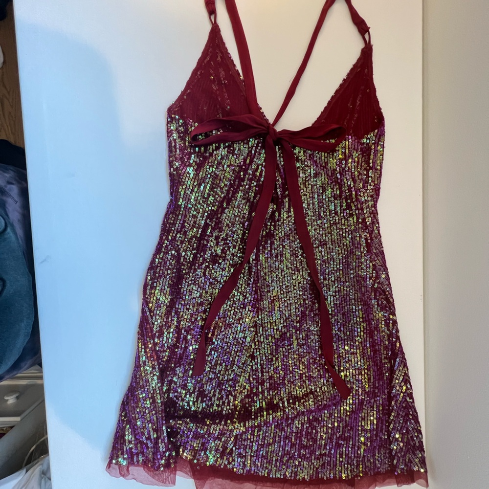 Red wine sequin mini dress Free People size small